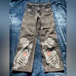 Editorial Department Straight Leg Gray Washed Skeleton Jeans